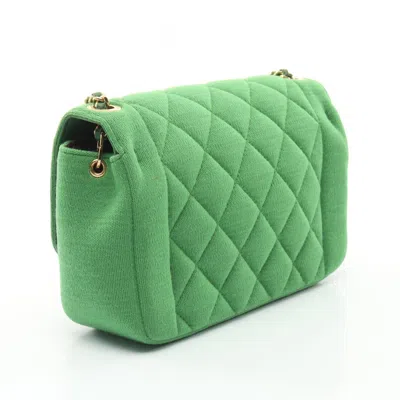 Pre-owned Chanel Green Leather Cotton Shoulder Bag ()