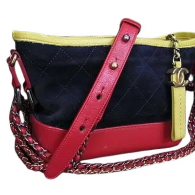 Pre-owned Chanel Navy Red Color Yellow Suede Leather Handbag Shoulder Bag Tote Bag ()