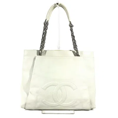 Pre-owned Chanel White Grained Calfskin Shoulder Bag Tote Bag ()