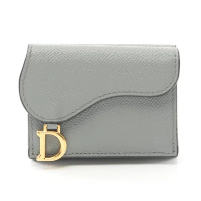 Pre-owned Dior Christian  Gray Leather Wallet (tri-fold) ()