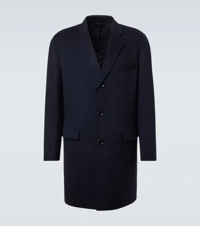 Brioni Wool And Cashmere Overcoat In Blue