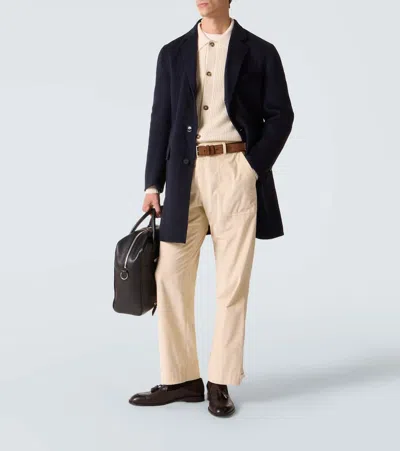 Brioni Wool And Cashmere Overcoat In Blue