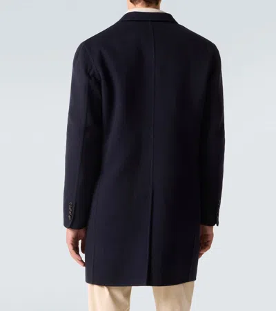 Brioni Wool And Cashmere Overcoat In Blue