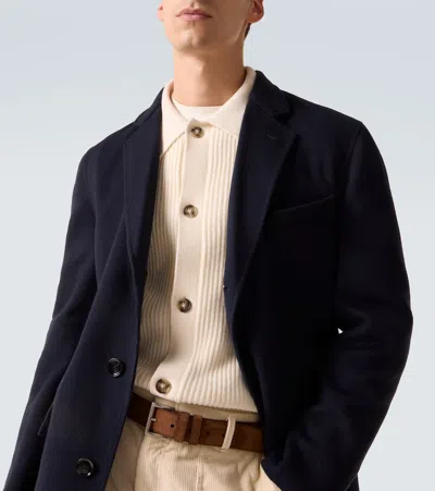 Brioni Wool And Cashmere Overcoat In Blue