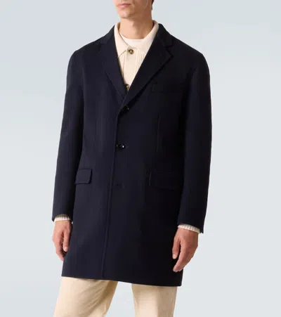 Brioni Wool And Cashmere Overcoat In Blue