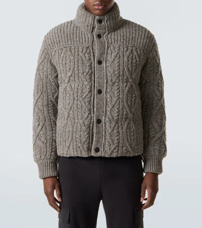 Moncler Cable Knit High Collar Cardigan In Gray