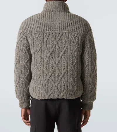 Moncler Cable Knit High Collar Cardigan In Gray