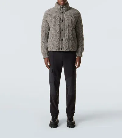 Moncler Cable Knit High Collar Cardigan In Gray