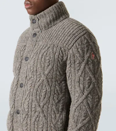 Moncler Cable Knit High Collar Cardigan In Gray
