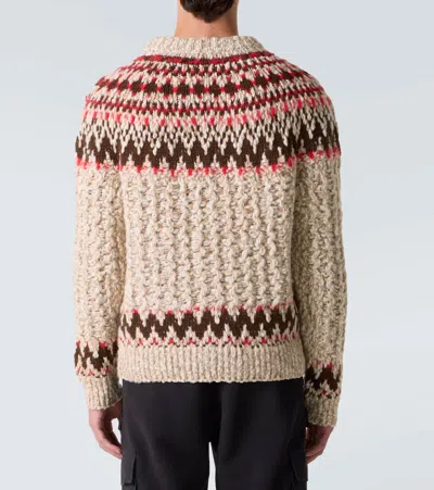 Moncler Jacquard Wool Blend Sweater With Geometric Pattern In Neutral