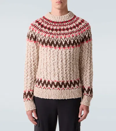 Moncler Jacquard Wool Blend Sweater With Geometric Pattern In Neutral