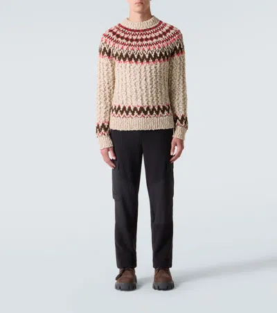 Moncler Jacquard Wool Blend Sweater With Geometric Pattern In Neutral