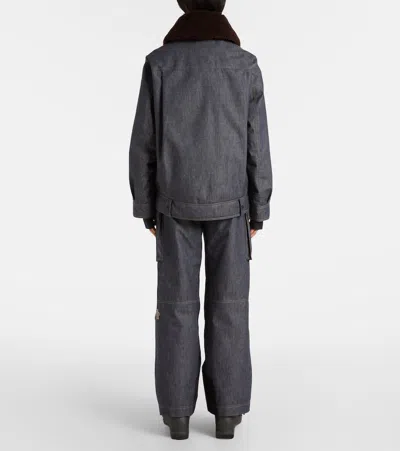 Moncler Yunque Shearling-trimmed Denim Down Jacket In Gray