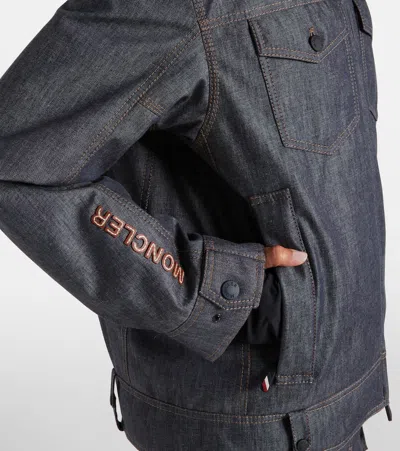 Moncler Yunque Shearling-trimmed Denim Down Jacket In Gray