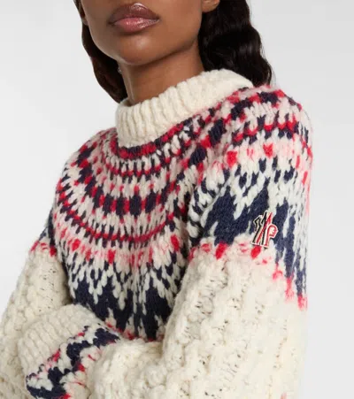Moncler Grenoble Geometric Jacquard Wool Blend Jumper In Neutral