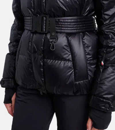 Moncler Puffer Jacket With Belted Waist And High Collar In Black