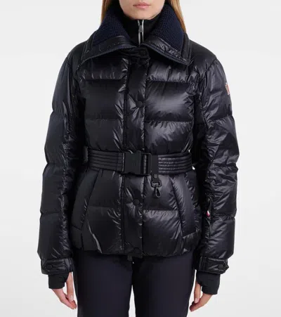 Moncler Puffer Jacket With Belted Waist And High Collar In Black
