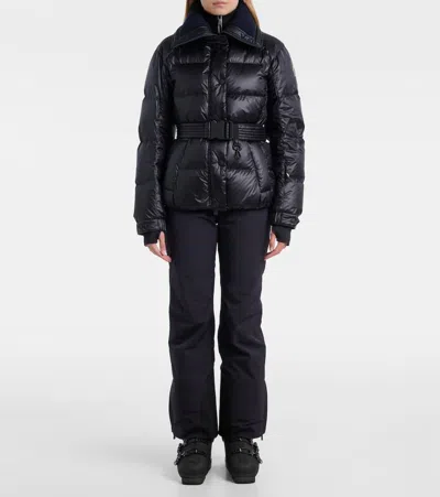 Moncler Puffer Jacket With Belted Waist And High Collar In Black