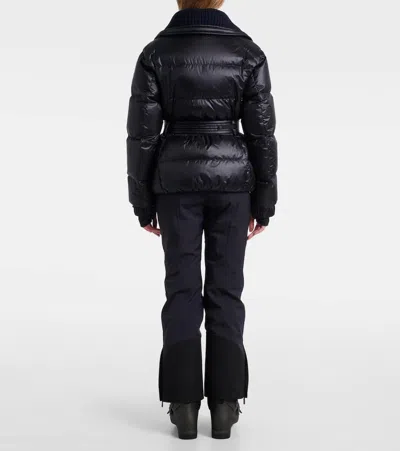 Moncler Puffer Jacket With Belted Waist And High Collar In Black