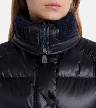 Moncler Puffer Jacket With Belted Waist And High Collar In Black