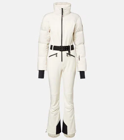 Moncler Tailored Suit With Belted Waist And Quilted Sleeves In White