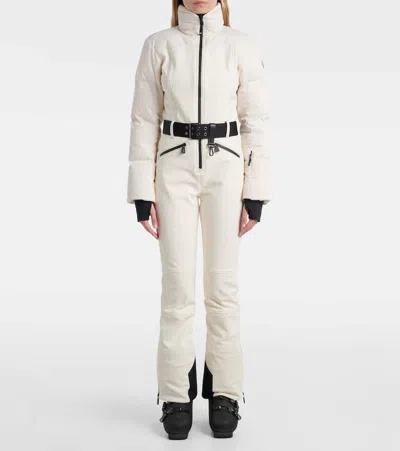 Moncler Tailored Suit With Belted Waist And Quilted Sleeves In White
