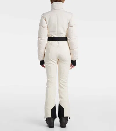 Moncler Tailored Suit With Belted Waist And Quilted Sleeves In White