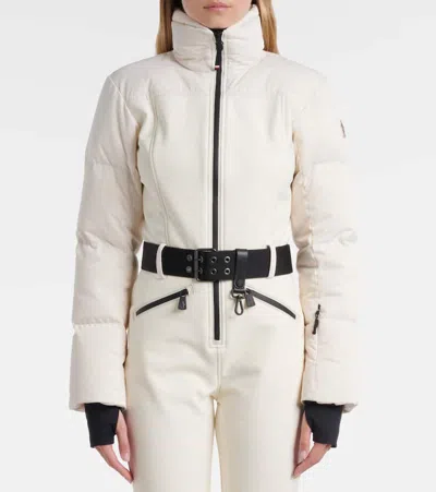 Moncler Tailored Suit With Belted Waist And Quilted Sleeves In White