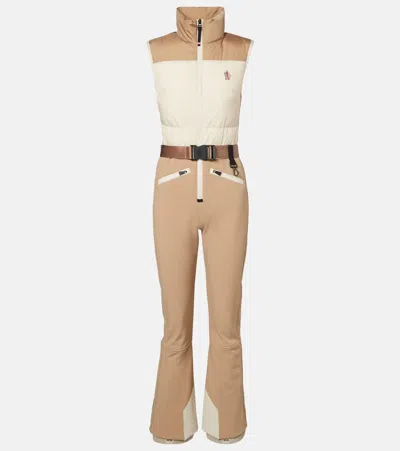 Moncler Belted Panelled Ski Suit In Neutral