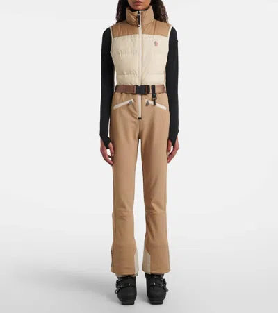Moncler Belted Panelled Ski Suit In Neutral