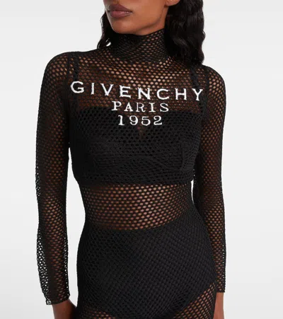 Givenchy Mesh Turtleneck Bodysuit In Black