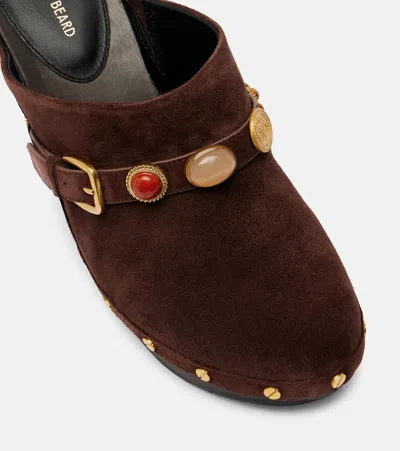Veronica Beard Giana Embellished Suede Platform Mules In Brown
