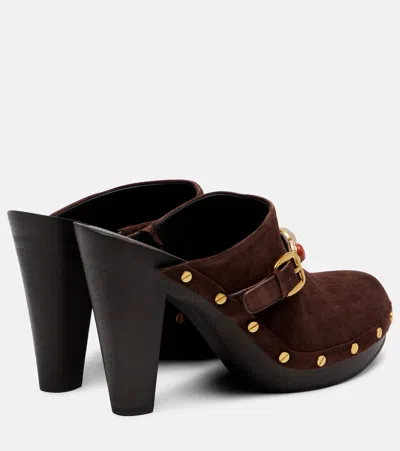 Veronica Beard Giana Embellished Suede Platform Mules In Brown