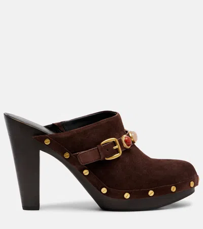 Veronica Beard Giana Embellished Suede Platform Mules In Brown
