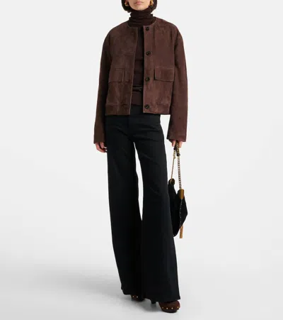 Veronica Beard Giana Embellished Suede Platform Mules In Brown