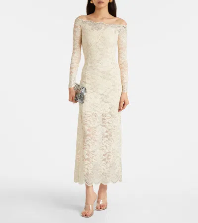 Rabanne Womens Off-the-shoulder Long-sleeve Lace Maxi Dress Ivory In White