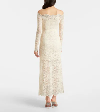Rabanne Womens Off-the-shoulder Long-sleeve Lace Maxi Dress Ivory In White