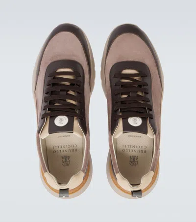 Brunello Cucinelli Leather-suede Runner 2.0 Sneakers In Brown
