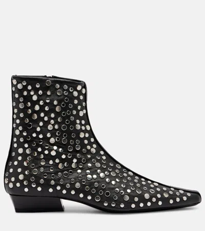 Staud Wally Studded Leather Ankle Boots In Black