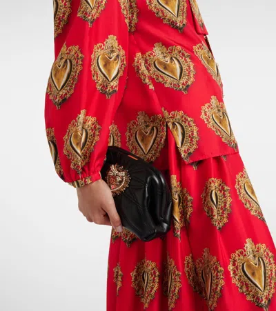 Dolce & Gabbana Printed Tie-neck Silk Blouse In Red
