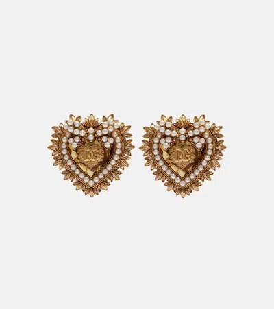 Dolce & Gabbana Devotion Dg Embellished Clip-on Earrings In Gold