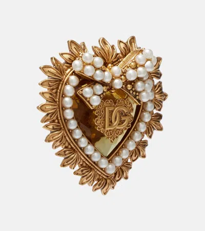 Dolce & Gabbana Devotion Dg Embellished Clip-on Earrings In Gold