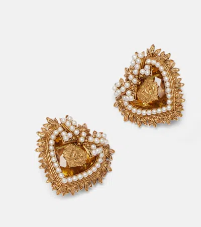Dolce & Gabbana Devotion Dg Embellished Clip-on Earrings In Gold