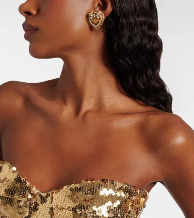 Dolce & Gabbana Devotion Dg Embellished Clip-on Earrings In Gold