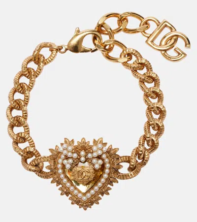 Dolce & Gabbana Devotion Faux Pearl-embellished Bracelet In Gold
