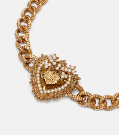 Dolce & Gabbana Devotion Faux Pearl-embellished Bracelet In Gold
