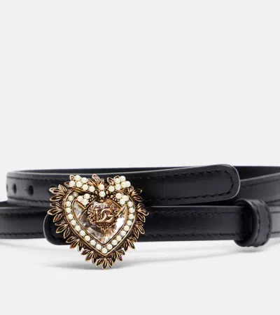 Dolce & Gabbana Devotion Embellished Leather Belt In Black