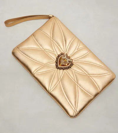 Dolce & Gabbana Devotion Mini Metallic Leather Pouch In Gold