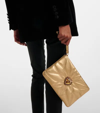 Dolce & Gabbana Devotion Mini Metallic Leather Pouch In Gold