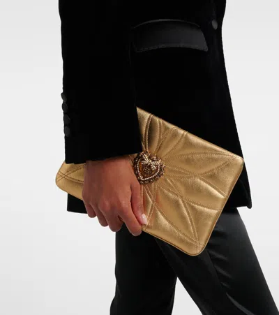 Dolce & Gabbana Devotion Mini Metallic Leather Pouch In Gold